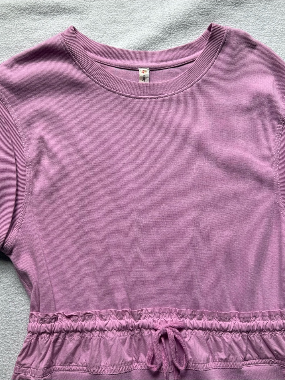Anthropologie Daily Practice Short Sleeve Pink Purple Drawstring Mini Dress - Picture 3 of 6